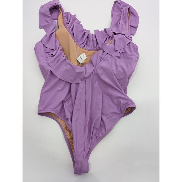NEW J Crew women SZ 20 Lavender Purple Ruffle Scoop High French Cut Swimsuit - Picture 7 of 7